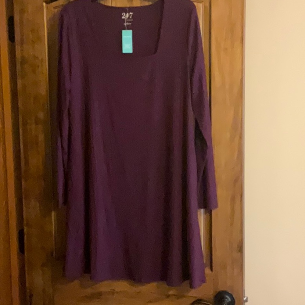 Burgundy A-Line Square Neck Midi Dress